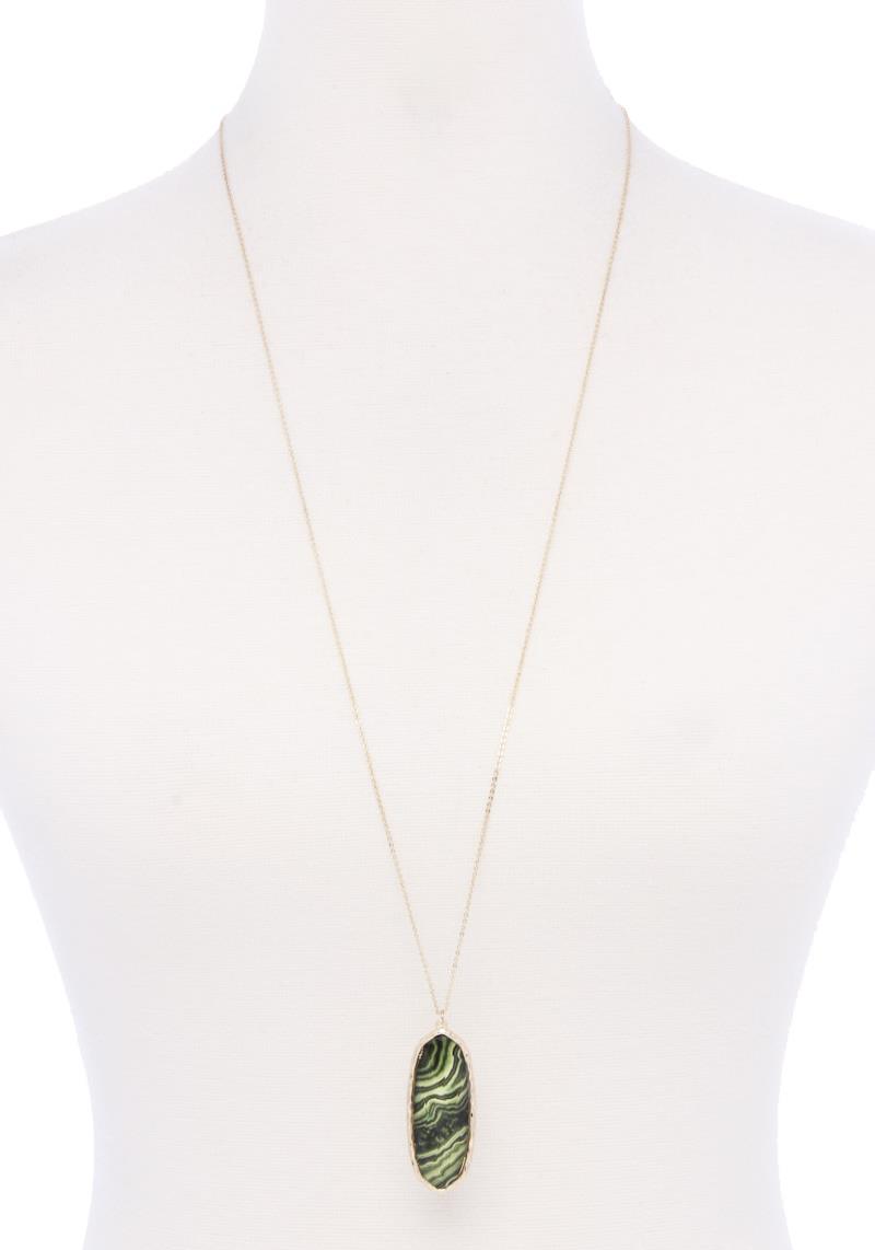 ACETATE OVAL METAL EDGE PENDANT NECKLACE