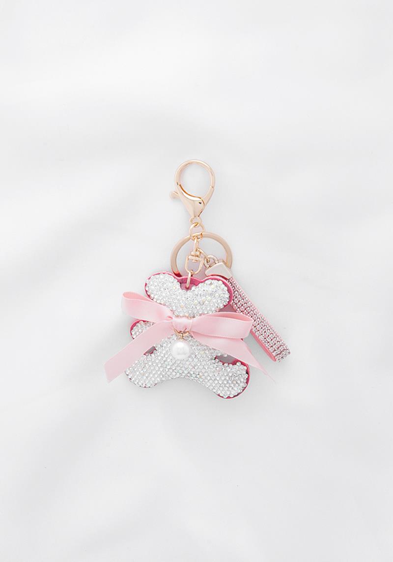 RHINESTONE PEARL BEAR SHAPE STRAP KEY CHAIN