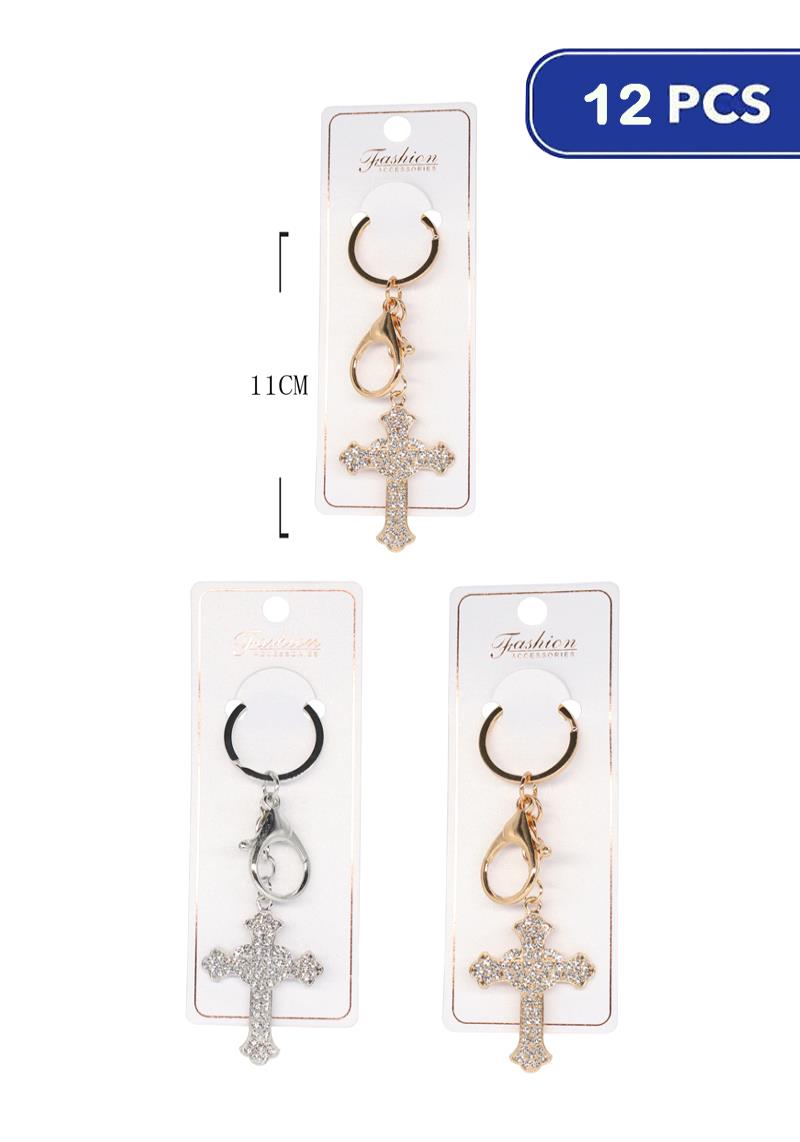 FASHION RHINESTONE CROSS KEYCHAIN (12 UNITS)