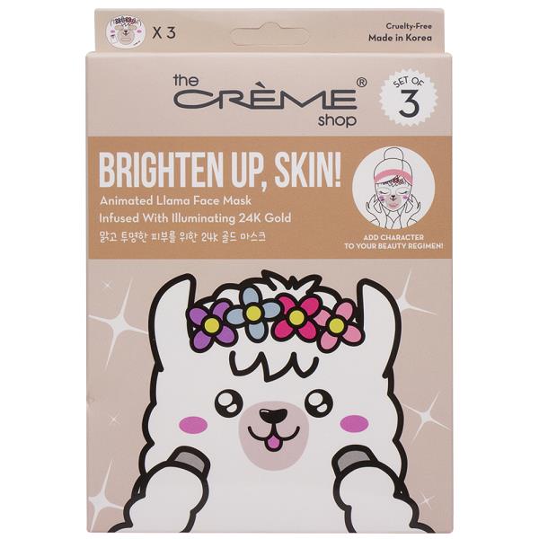THE CREME SHOP BRIGHTEN UP SKIN ANIMATED LLAMA FACE MASK SET OF 3