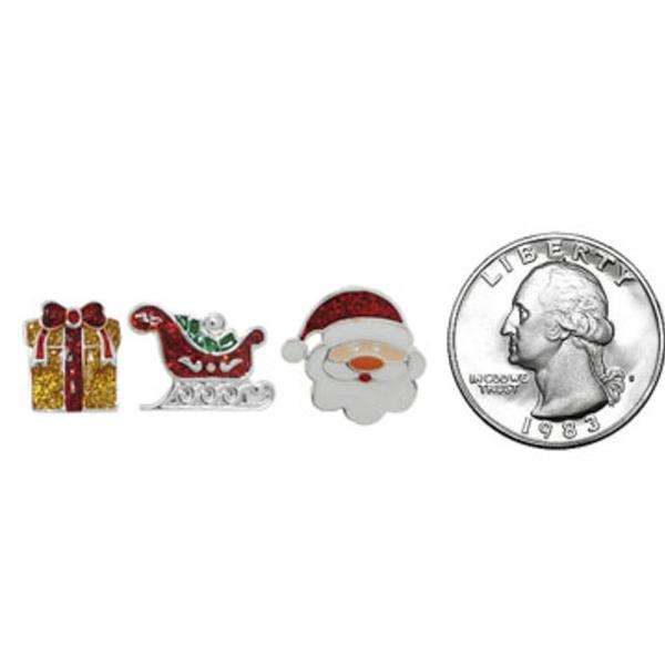 CHRISTMAS SANTA GIFT SLEIGH 3 PAIR EARRING SET