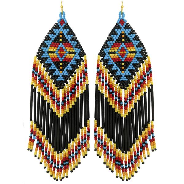 SEED BEAD AZTEC TASSEL DANGLE EARRING