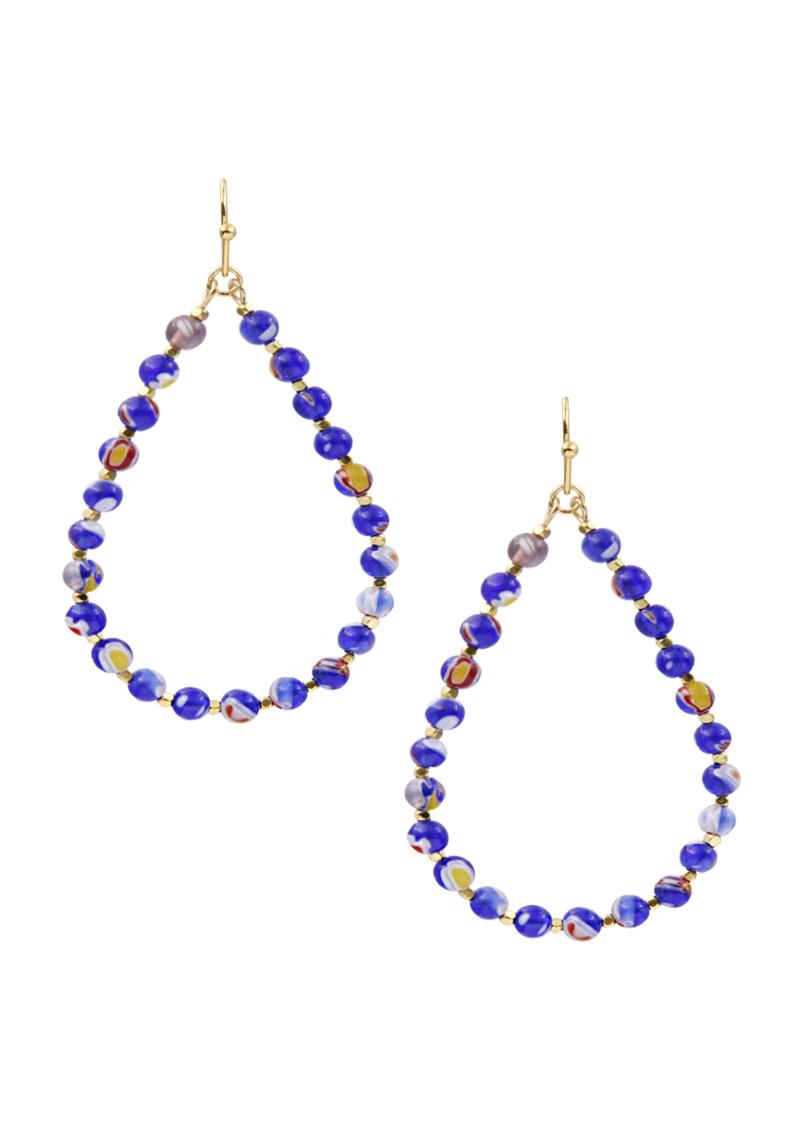 RESIN FLOWER BALL BEAD TEARDROP DANGLE EARRING