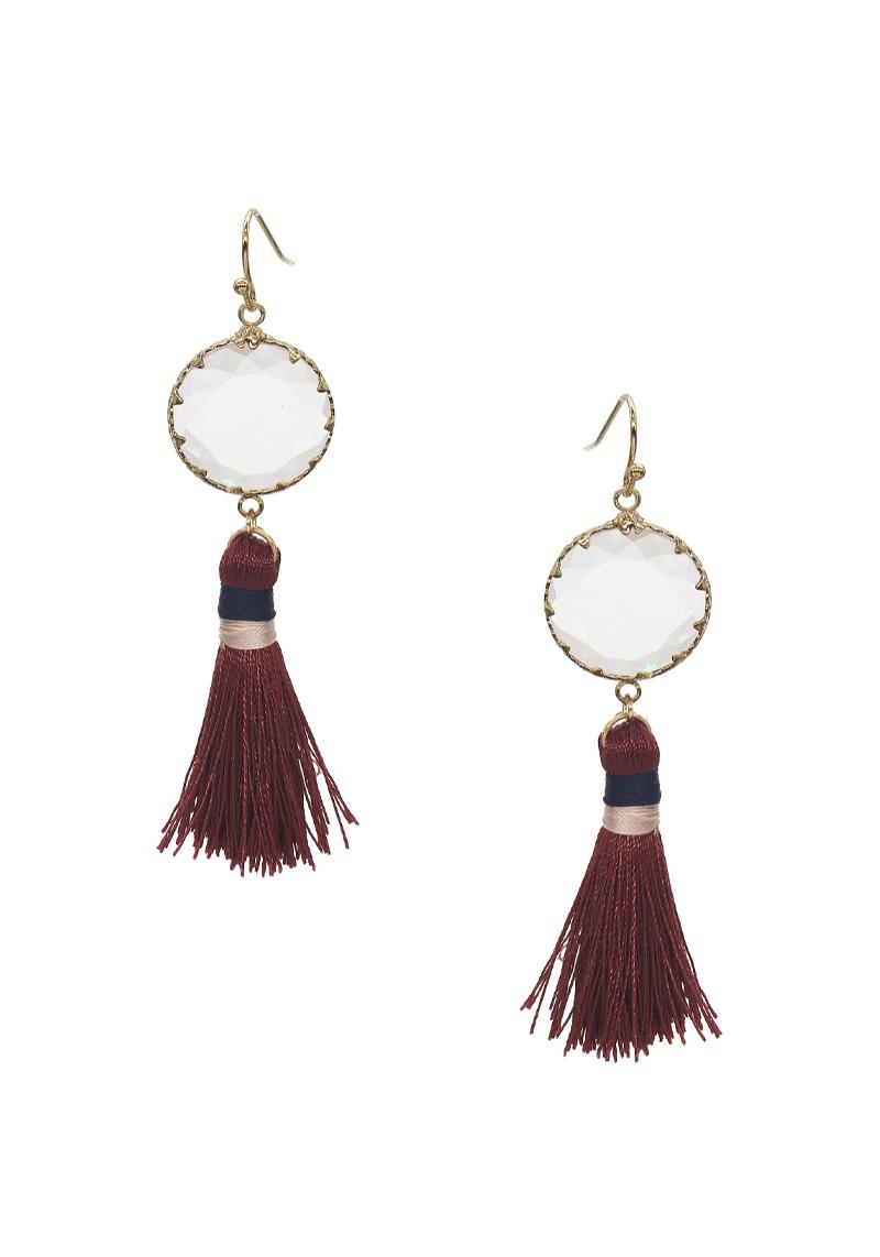 CLEAR STONE THREAD TASSEL DANGLE EARRING