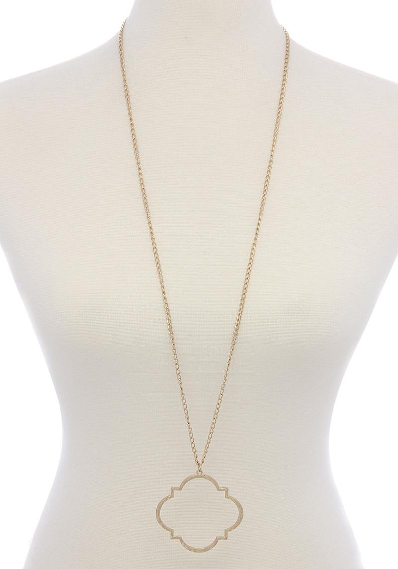 POINTED EDGE FLUFFY PENDANT METAL LONG NECKLACE