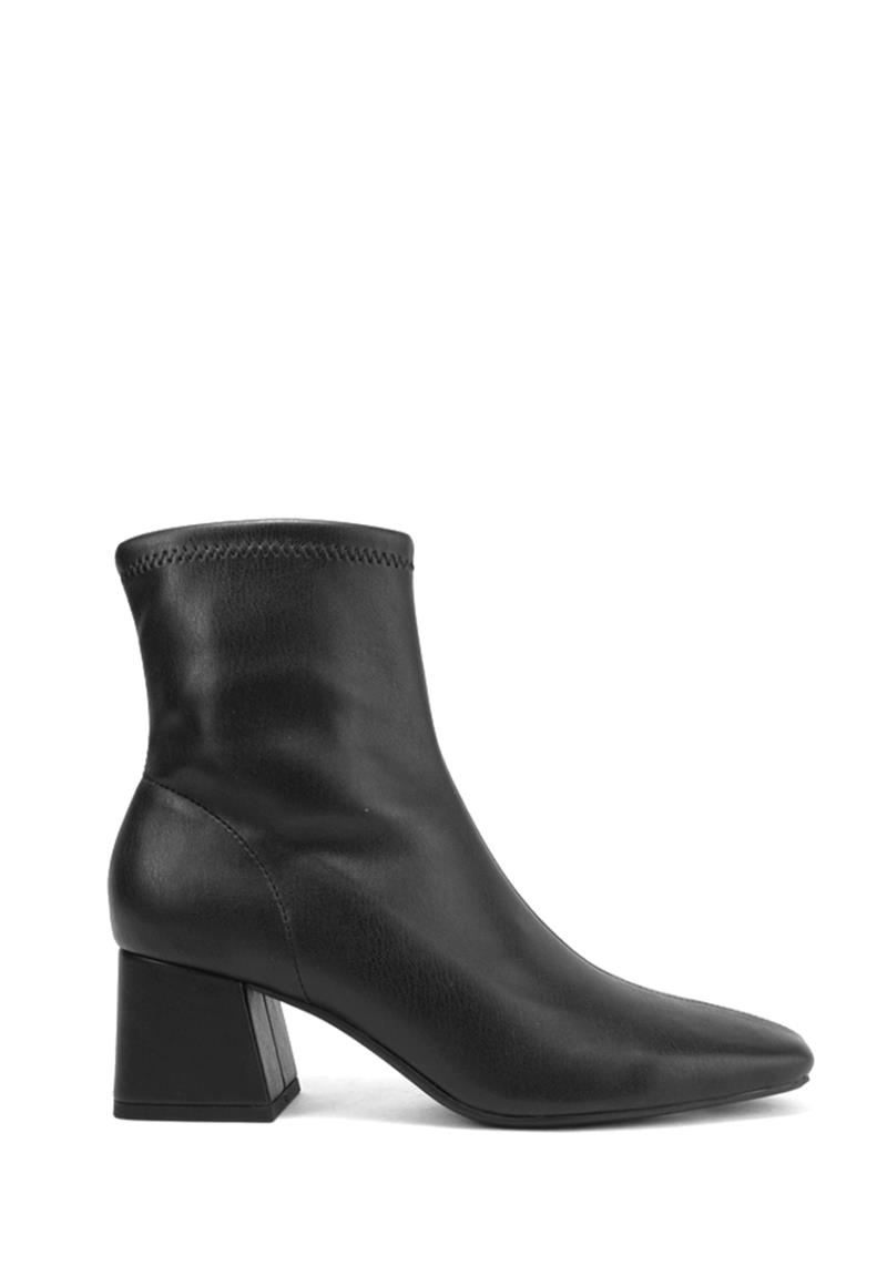 FASHION LEATHER SQUARE HEEL ANKLE BOOTIE