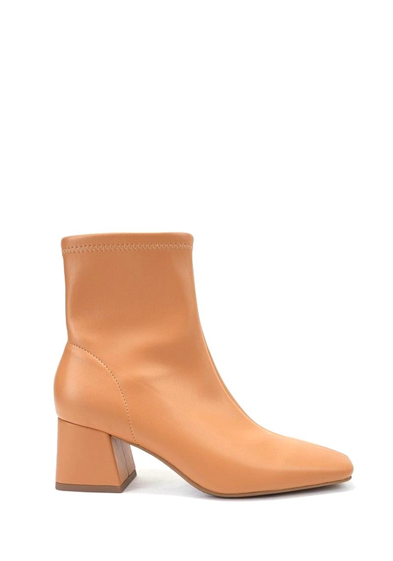 FASHION LEATHER SQUARE HEEL ANKLE BOOTIE
