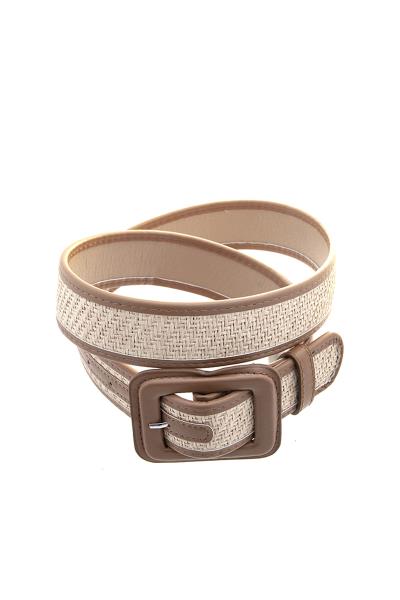 SMOOTH STRAW LEATHER SQUARE BUCKLE BELT