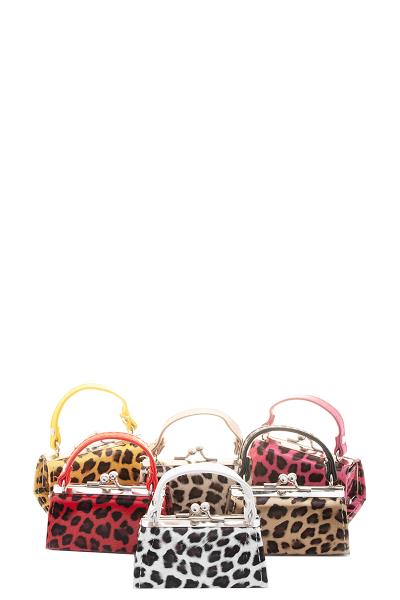 MINI TRENDY GLOSSY LEOPARD PRINT COIN PURSE 1 DOZEN