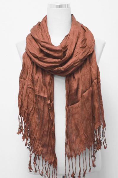 SOLID CRINKLE SCARF WITH FRINGE