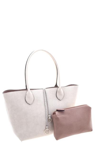 2IN1 TWO TONE RING DANGLE TOTE BAG WITH MINI BAG SET