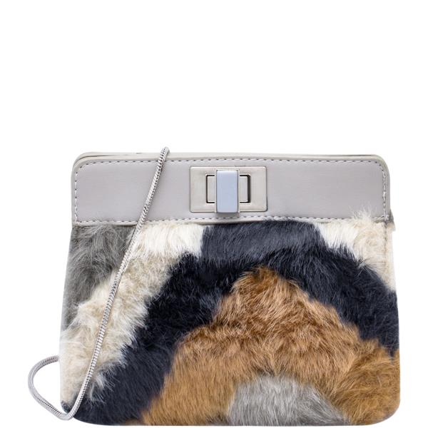 MULTI TONE FUR TWIST CROSSBODY BAG