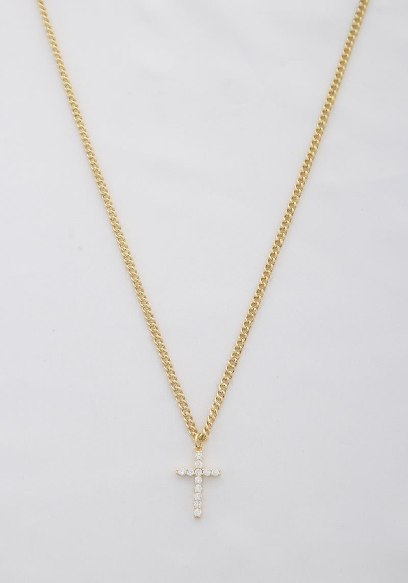 DAINTY CROSS CURB LINK NECKLACE