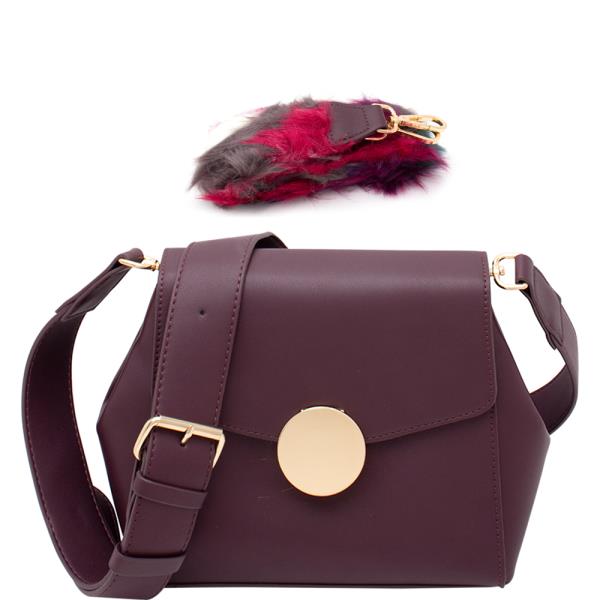 SMOOTH CROSSBODY BAG W FUR STRAP