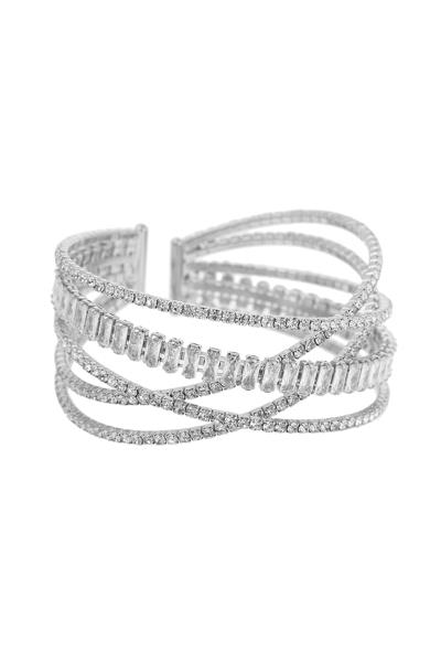 RHINESTONE 5 LINE CUFF WITH BAGUETTE CRYSTAL BRACELET