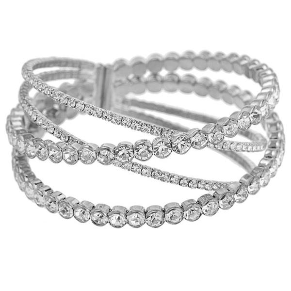 ROUND RHINESTONE CRYSTAL DOUBLE X SHAPE BRACELET