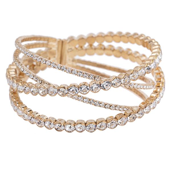 ROUND RHINESTONE CRYSTAL DOUBLE X SHAPE BRACELET