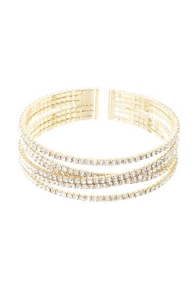 RHINESTONE CUBIC ZIRCONIA 6LINE 2ROW CROSSOVER WIRE BRACELET