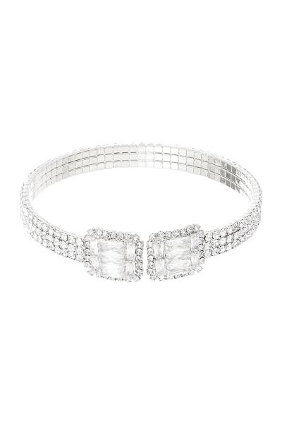 RHINESTONE CRYSTAL BAGUETTE 3 LINE CUFF BRACELET
