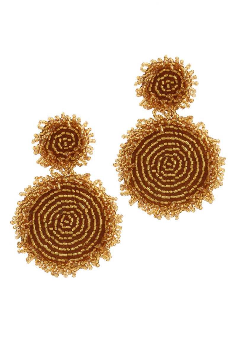 SEED BEAD DOUBLE CIRCLE POST DROP EARRING