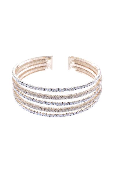 MULTI LINE RHINESTONE FLEXIBLE OPEN CUFF BRACELET