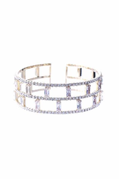 RHINESTONE BLOCK OPEN CUFF BRACELET