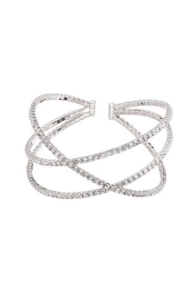 RHINESTONE CROSS LINE OPEN FLEXIBLE CUFF BRACELET