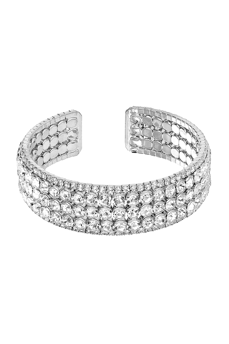 CHIC RHINESTONE 5 LINE OPEN CUFF BRACELET