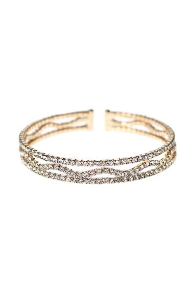 3 RHINESTONE LINE FANCY FLEXIBLE CUFF BRACELET