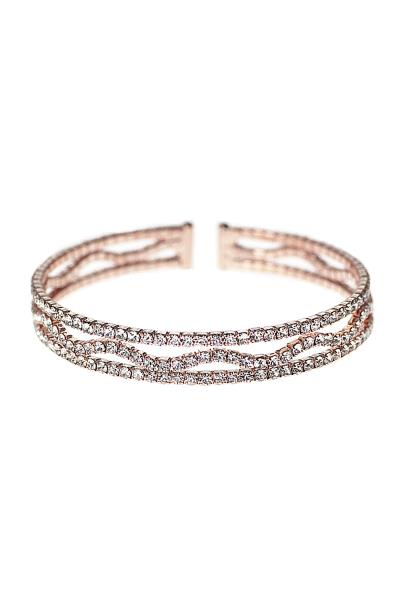 3 RHINESTONE LINE FANCY FLEXIBLE CUFF BRACELET