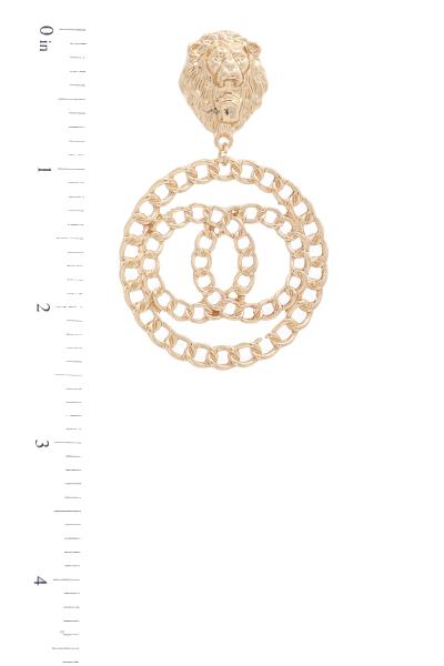 LION HEAD CHAIN CIRCLE POST DROP EARRING