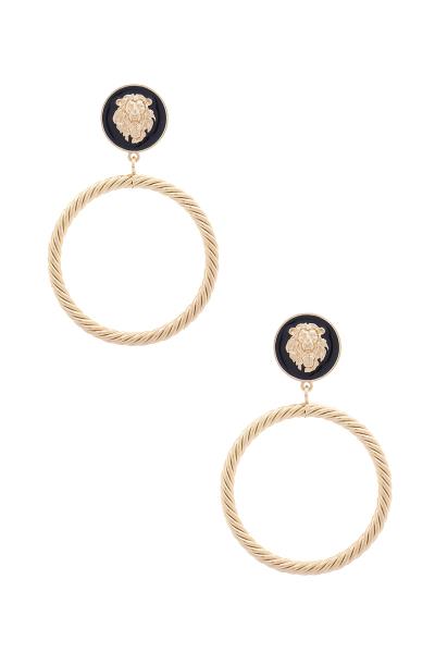 LION BEAD TWISTED CIRCLE POST DROP EARRING