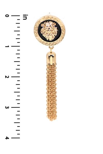 METAL LION FACE CHAIN TASSEL EARRING