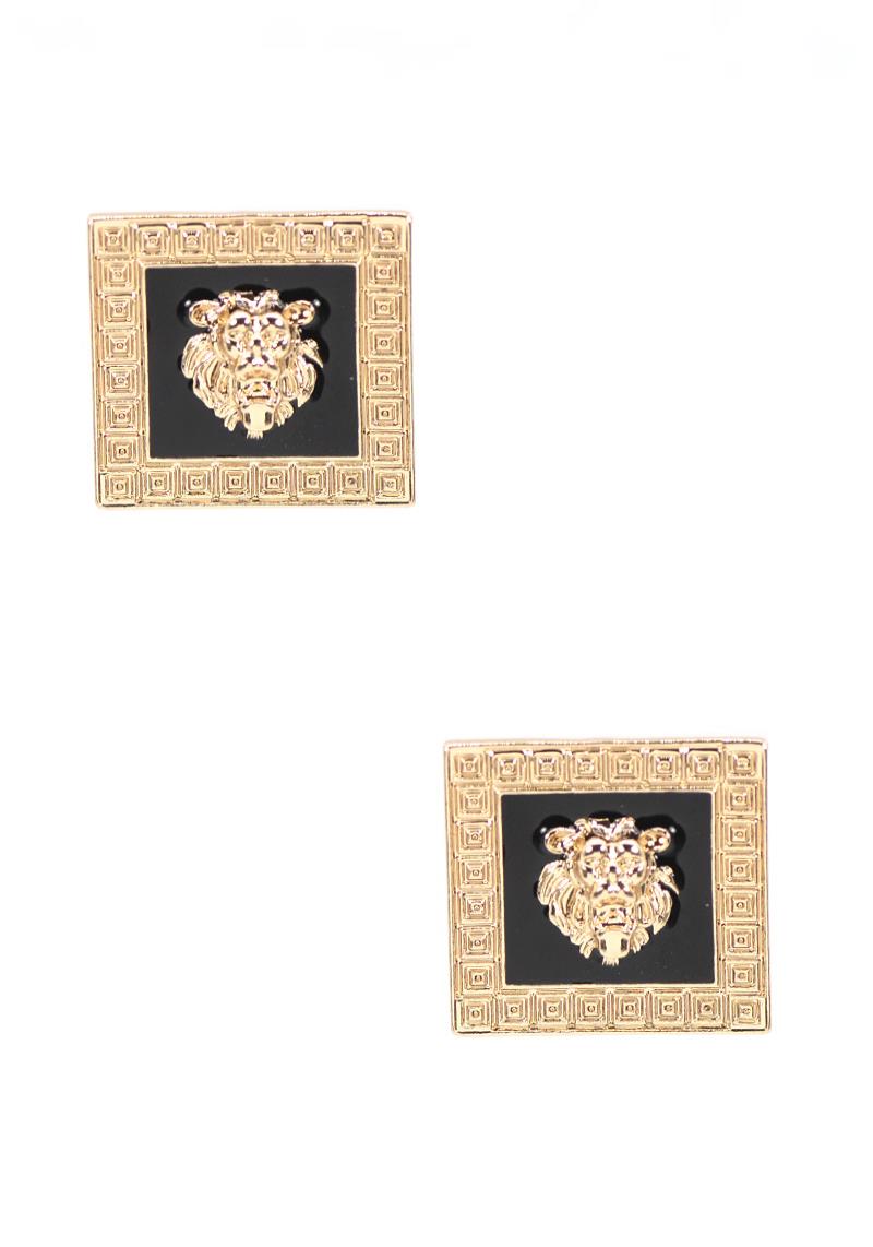 METAL LION FACE SQUARE STUD EARRING