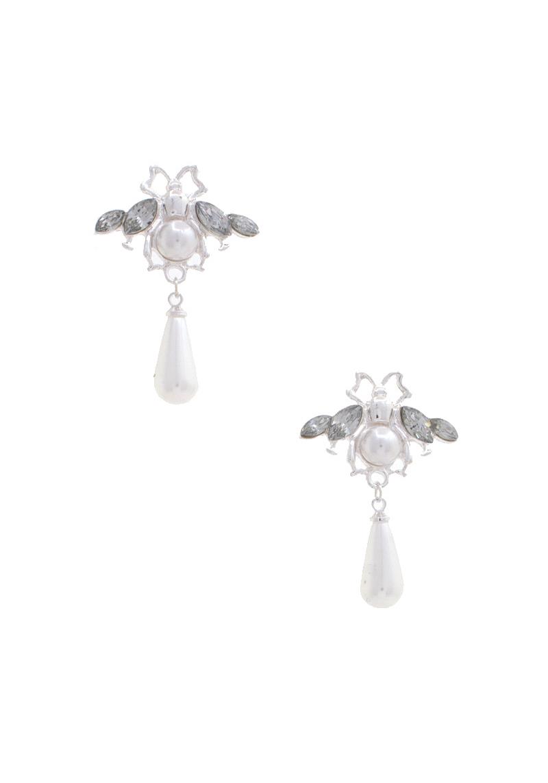 PEARL BEAD RHINESTONE BUG EARRING