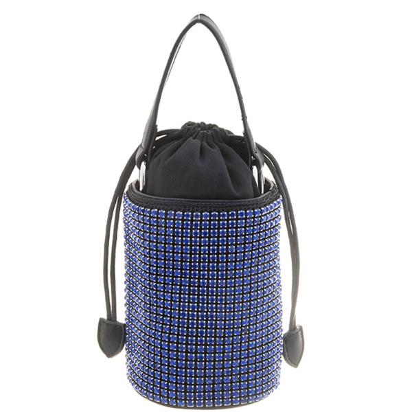 RHINESTONE CYLINDER DRAWSTRING HANDLE CROSSBODY BAG