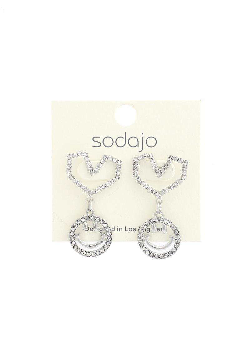 SODAJO HEART HAPPY FACE RHINESTONE EARRING