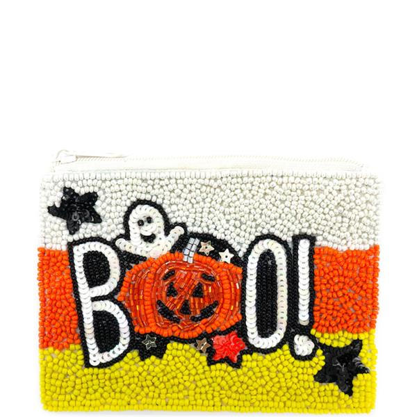 HALLOWEEN BOO SEED BEADED COIN BAG
