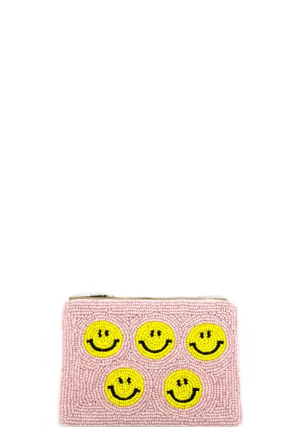 SEED BEADED SMILEY FACE COIN BAG