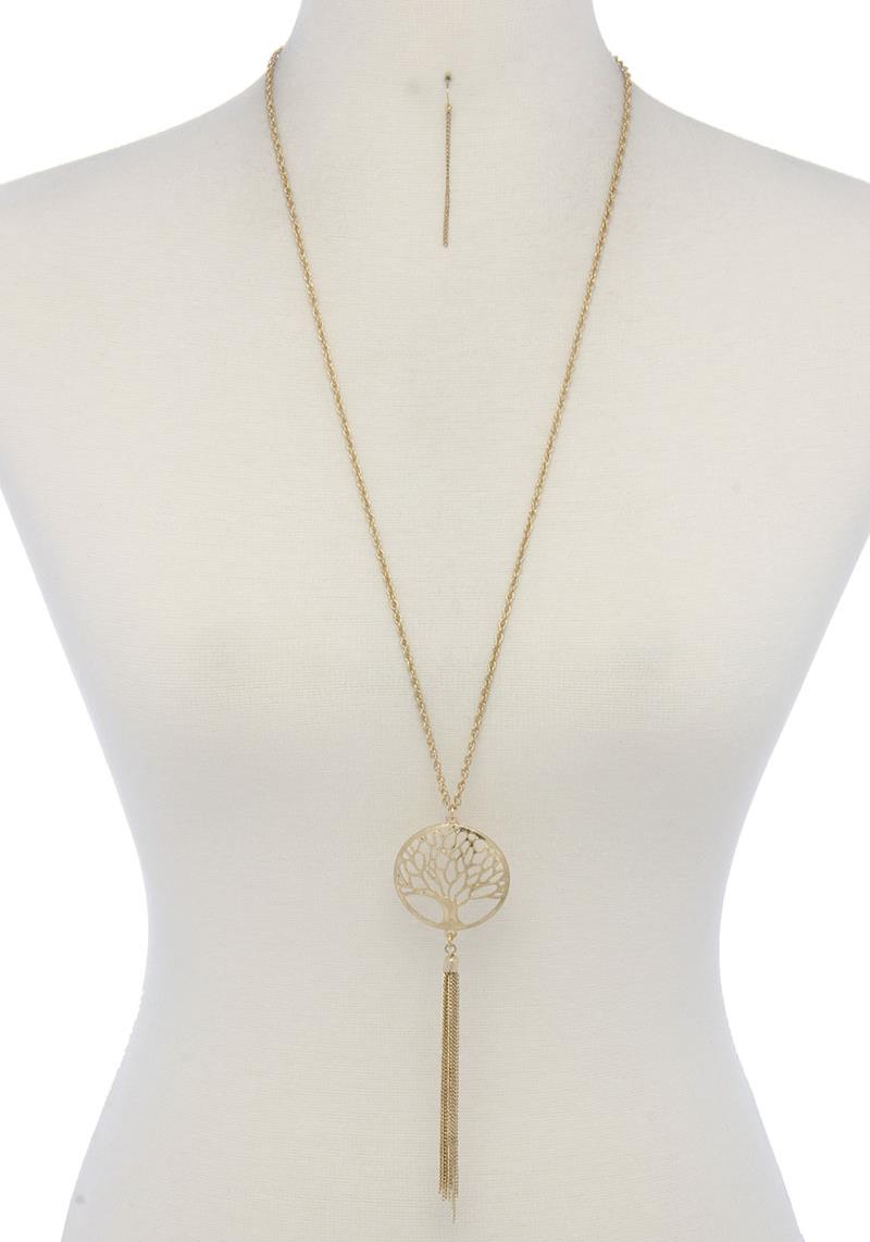 OAK TREE CHAIN TASSEL PENDANT NECKLACE