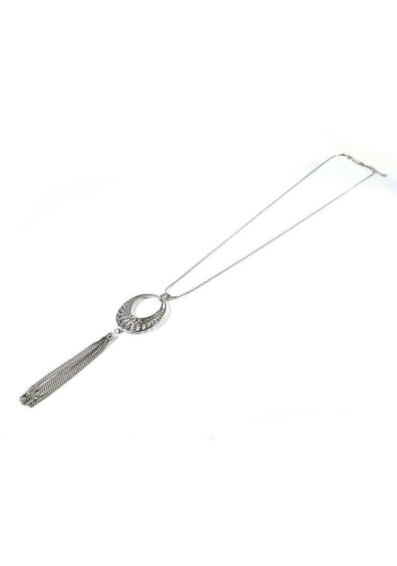 CUT OUT OVAL SHAPE METAL TASSEL NECKLACE