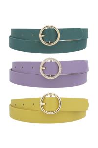2 METAL RHINESTONE CIRCLE BUCKLE TRIO BELT