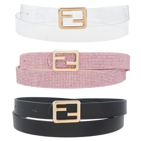 2 PU 1 RHINESTONE STRAP BUCKLE TRIO SKINNY BELT