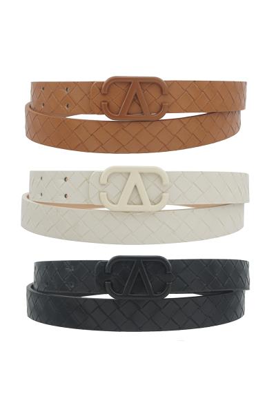 COATED INVERTED V BUCKLE WEAVE TRIO BELT