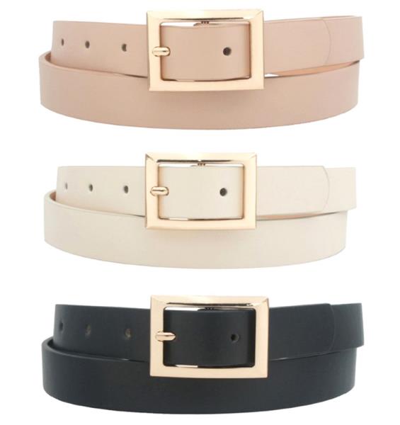 ANGLED RECTANGLE BUCKLE SKINNY TRIO BELT