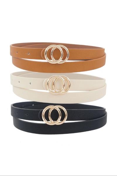STYLISH GOLDEN DOUBLE CIRCLE FASHION BUCKLE BELT