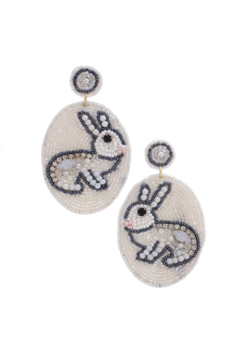 EASTER DAY SEED BEAD ROUND RABBIT DANGLE EARRING