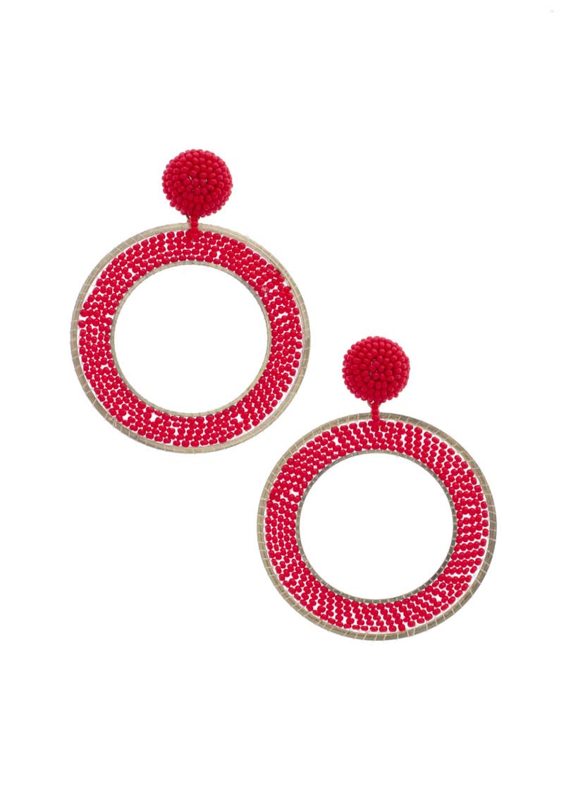 SEED BEAD METAL CIRCLE POST DROP EARRING