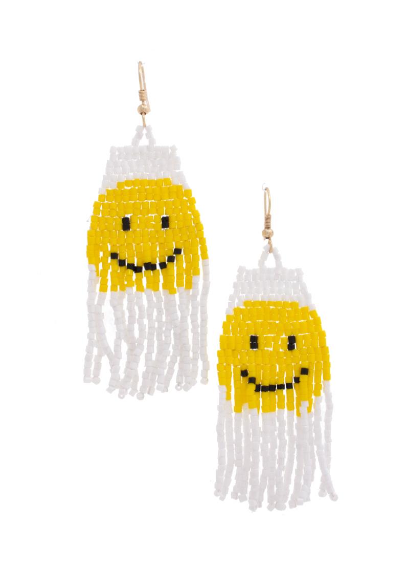 SEED BEAD SMILE TASSEL DANGLE EARRING