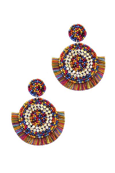 RHINESTONE MULTI COLOR TASSEL FASHION EARRINGS